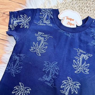  Conj. Camiseta Coqueiro e Bermuda em Linho - Marinho